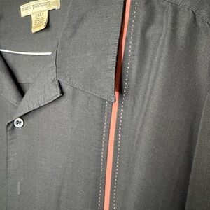 Island Passport Black and Red/Orange Button Up Short-Sleeved Shirt